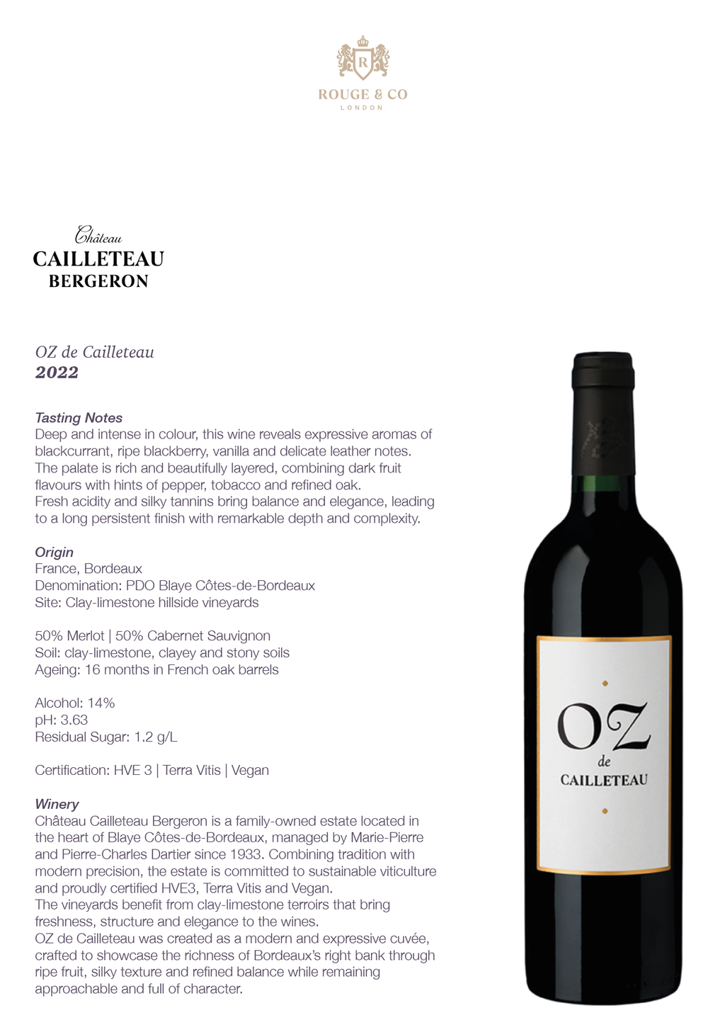 Red Wine Oz de Cailleteau-Chateau Cailleteau Bergeron