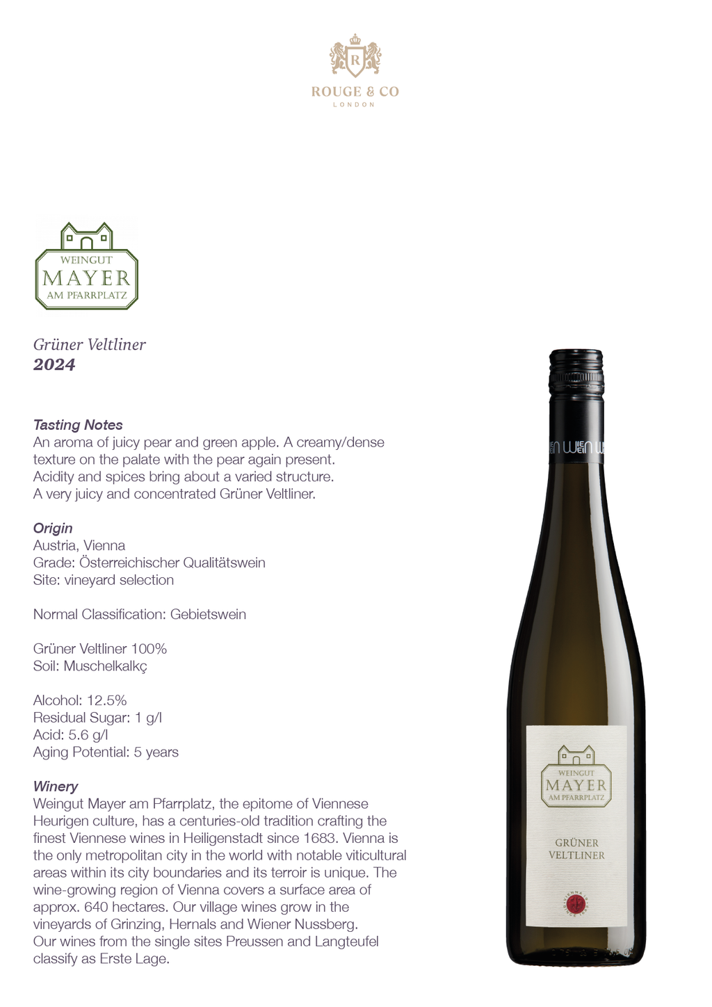 White Wine Gruner Veltliner-Mayer AM Pfarrplatz