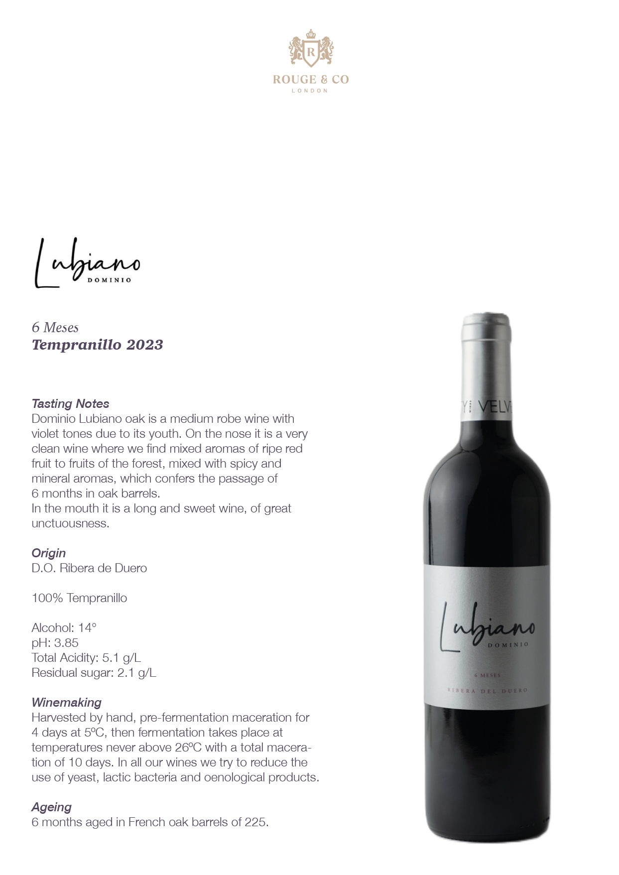 Red Wine Dominio Lubiano Cosecha 6 Meses-Lubiano
