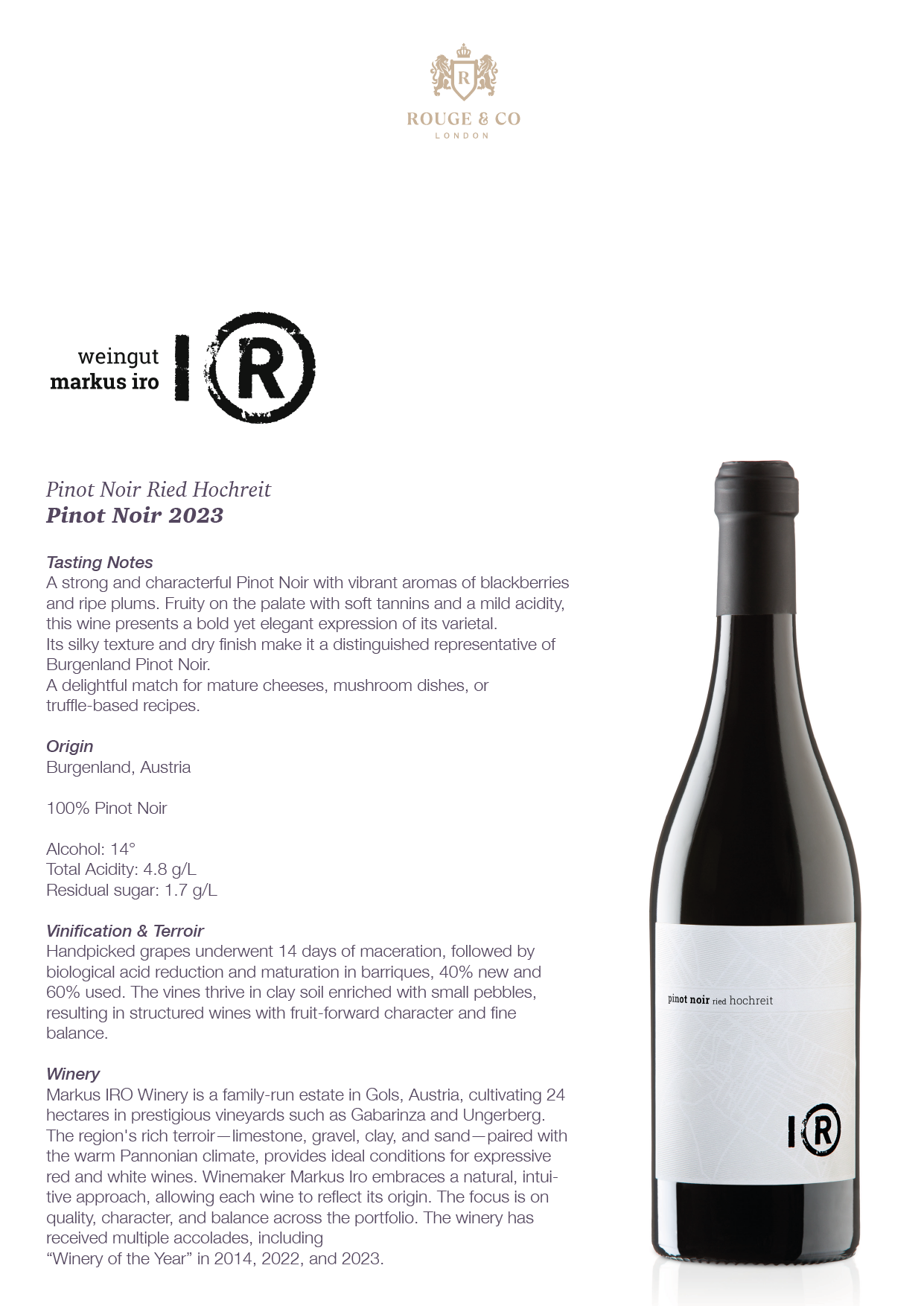 Red Wine Pinot Noir Ried Hochreit-Markus Iro