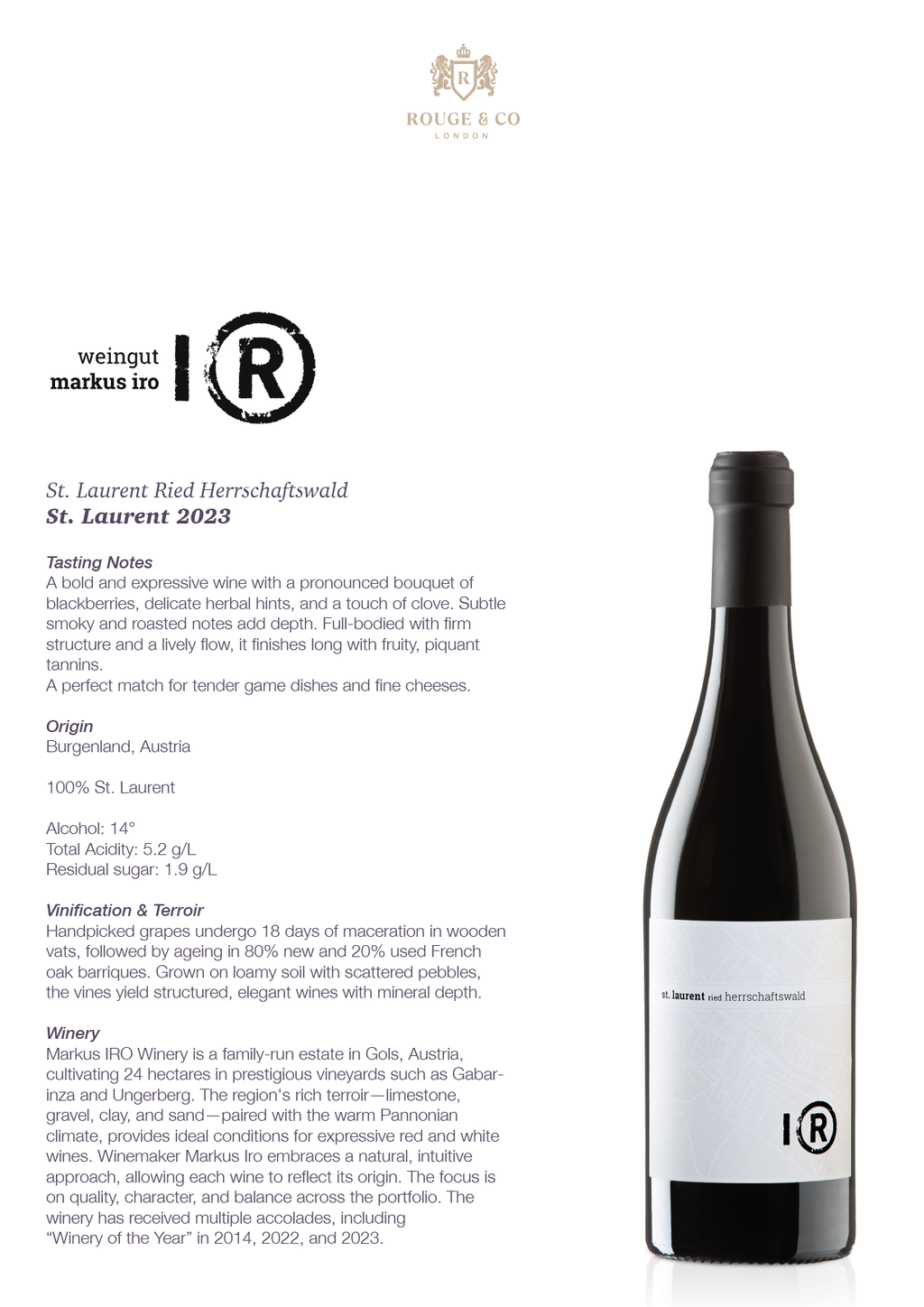 Red Wine St. Laurent Ried Herrschaftswald-Markus Iro