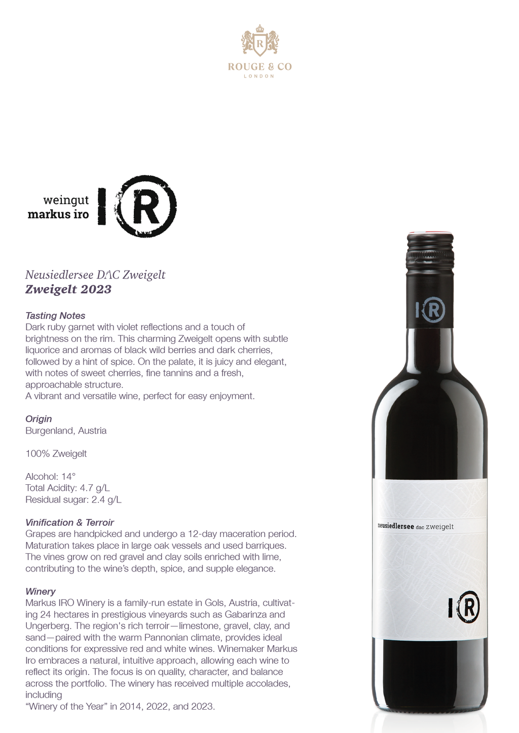 Red Wine Neusiedlersee DAC Zweigelt-Markus Iro