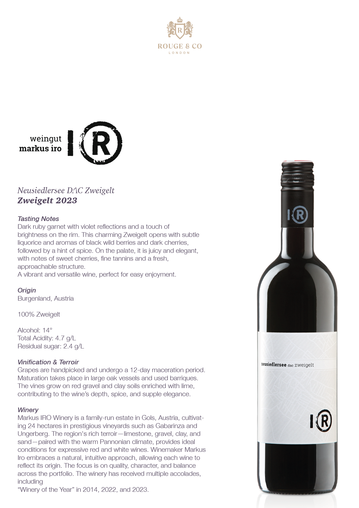 Red Wine Neusiedlersee DAC Zweigelt-Markus Iro