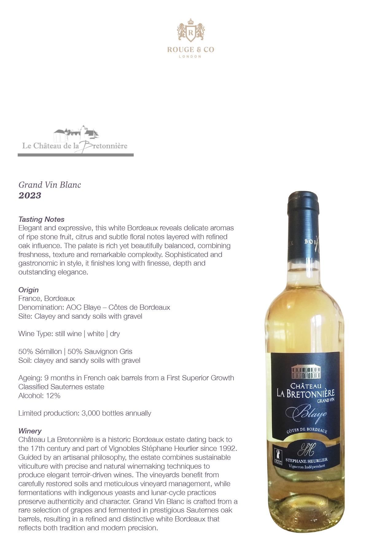 White Wine Grand Vin-Vignobles Heurlier