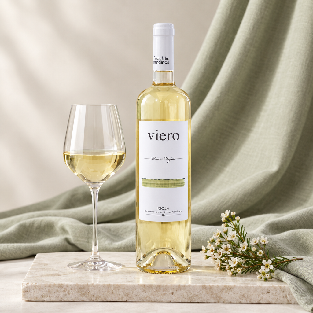 Viero Old Vines by Finca de los Arandinos bottle beside a glass of white wine